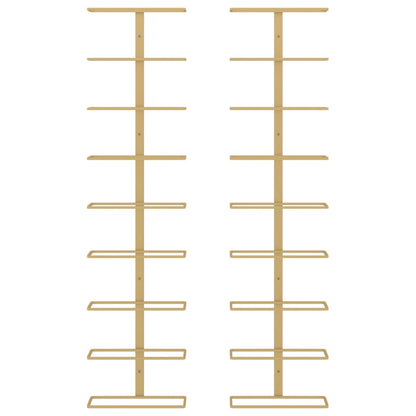 Wall-mounted Wine Rack for 9 Bottles 2 pcs Gold Iron