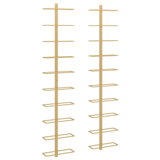 Wall-mounted Wine Rack for 10 Bottles 2 pcs Gold Metal