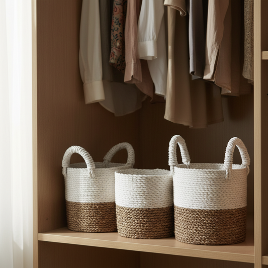 Set of 3 Natural Seagrass Storage Baskets 14-16-17 cm