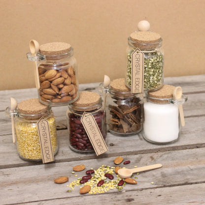 General Store Glass Spice Jars with Cork Lids and Spoons, Set of 6