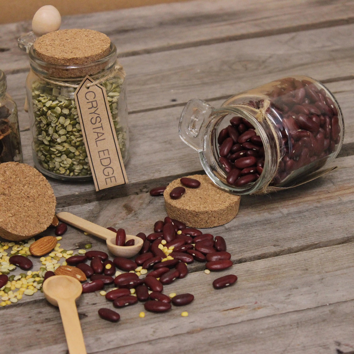 General Store Glass Spice Jars with Cork Lids and Spoons, Set of 6
