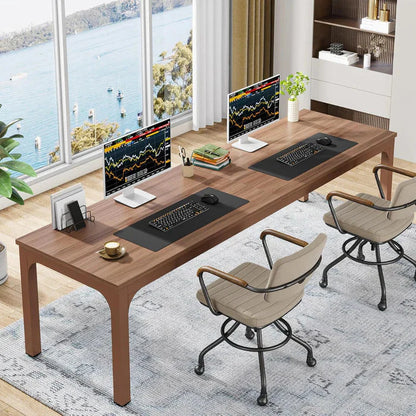 200cm Modern Extra Long Desk - Large Walnut Home Office Workstation