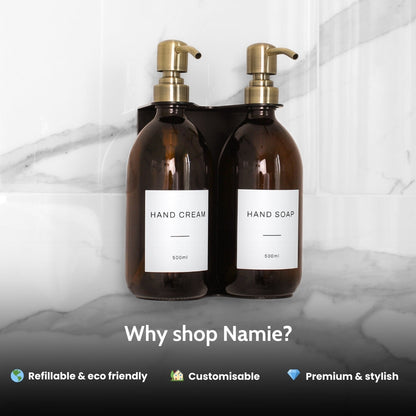 Namie Black Wall Bracket & Amber Glass Dispenser Set