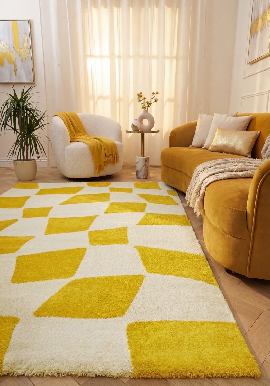 Joli Checkered Yellow & White Rug