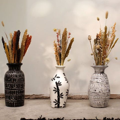Bamboo Motif Dry Flowers Shaped Vase - Natural