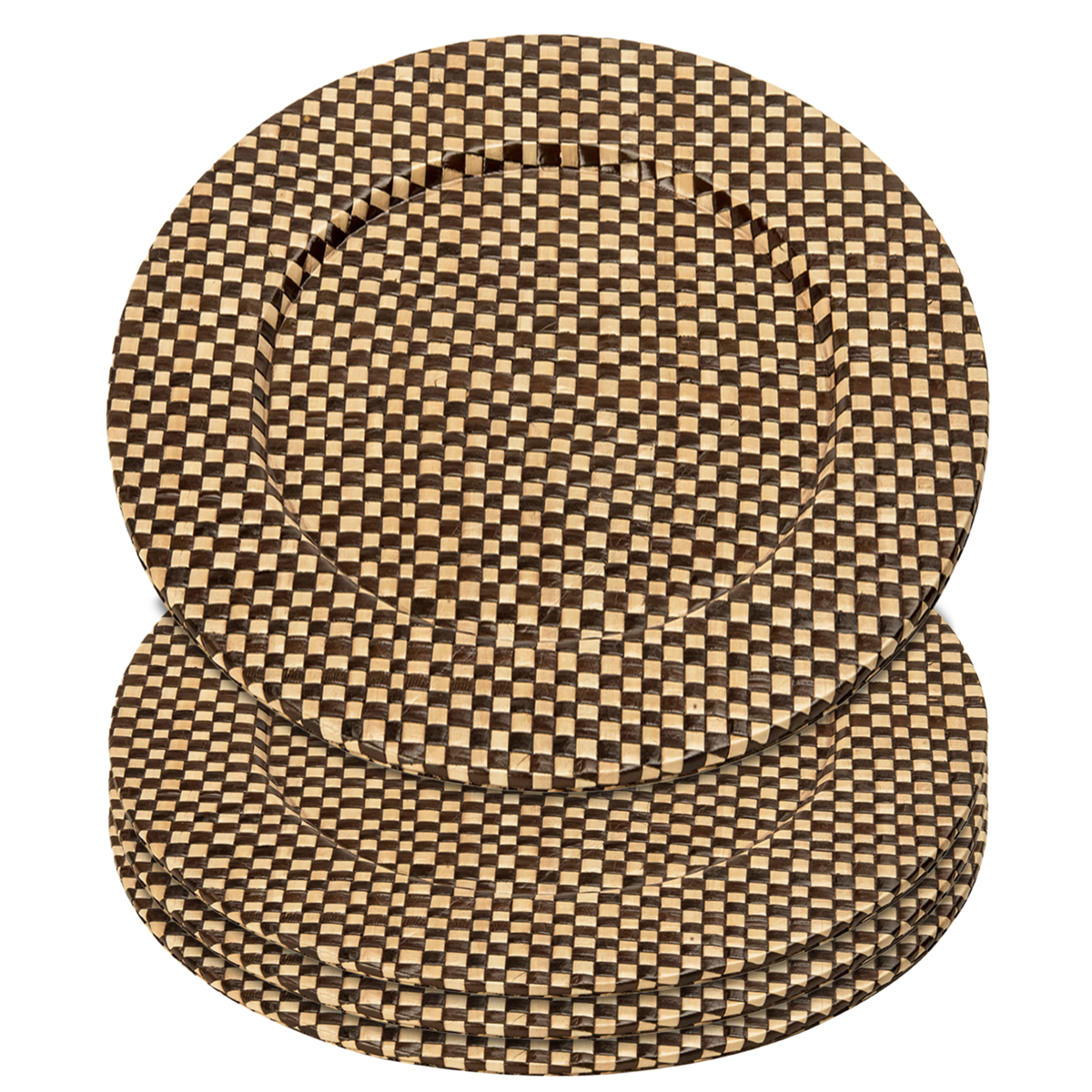 Black and natural pandanus charger plate used as a decorative centrepiece