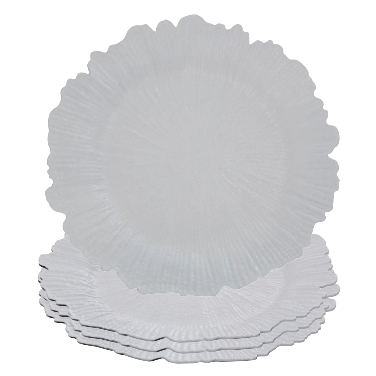 White reef charger plate styled on a dining table