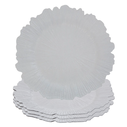 White reef charger plate styled on a dining table