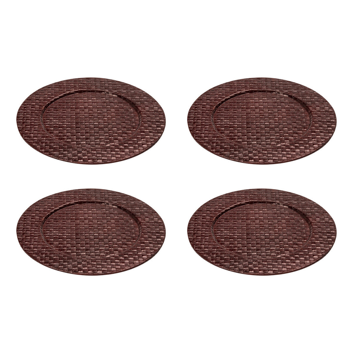 Brown woven charger plate styled on a dining table