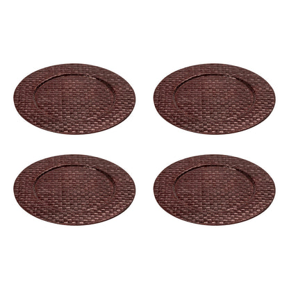 Brown woven charger plate styled on a dining table