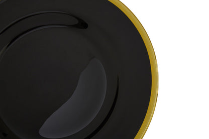 Side view of the black glass charger plate showing its profile