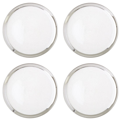 Glass coupe charger plates stacked showing the raised profile