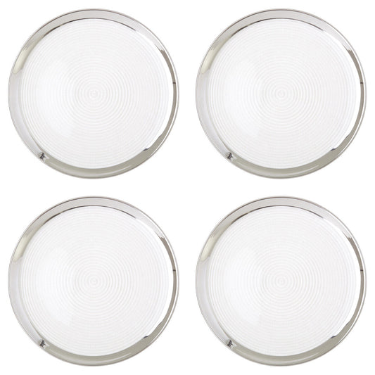 Glass coupe charger plates stacked showing the raised profile