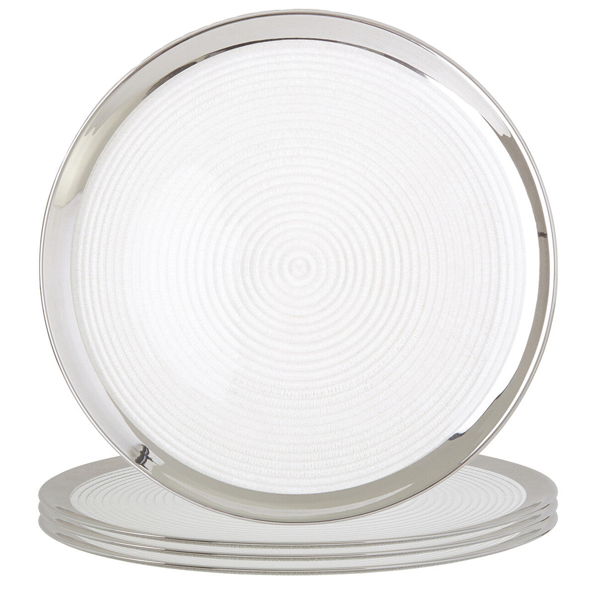 Glass coupe charger plates styled with tableware for a formal dinner
