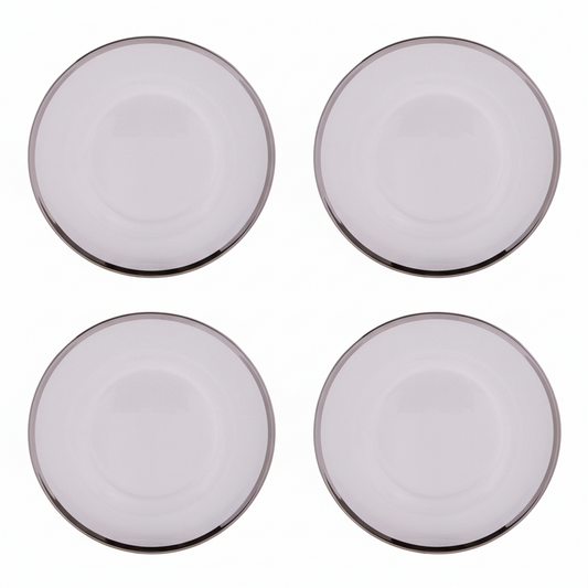 Glass charger plates stacked showing the rounded profile