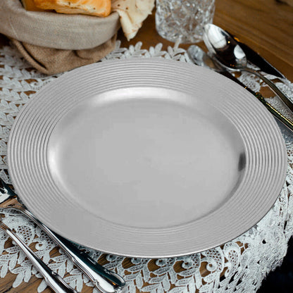 Silver charger plate with ribbed rim, 33cm diameter