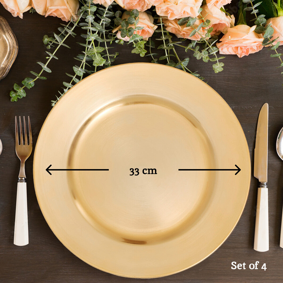 Dia Gold Finish Flat Style Charger Plate, 33cm
