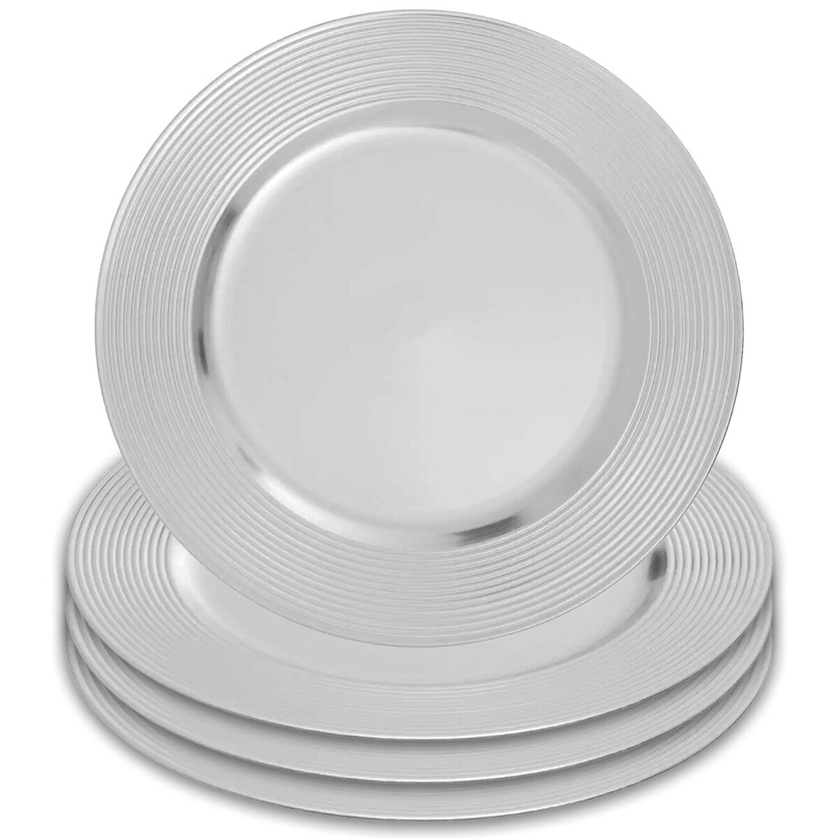 Silver charger plate styled with tableware for a formal dinner