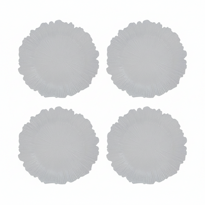 Set of four white reef-textured charger plates, 33cm
