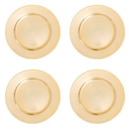 Set of four gold flat style charger plates, 33cm