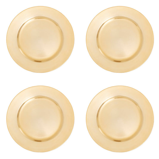 Set of four gold flat style charger plates, 33cm