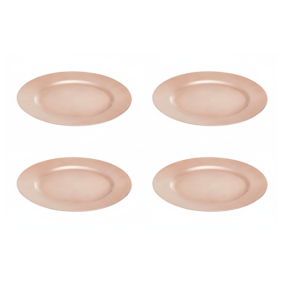 Set of four rose gold flat style charger plates, 33cm