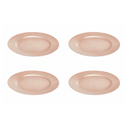 Set of four rose gold flat style charger plates, 33cm