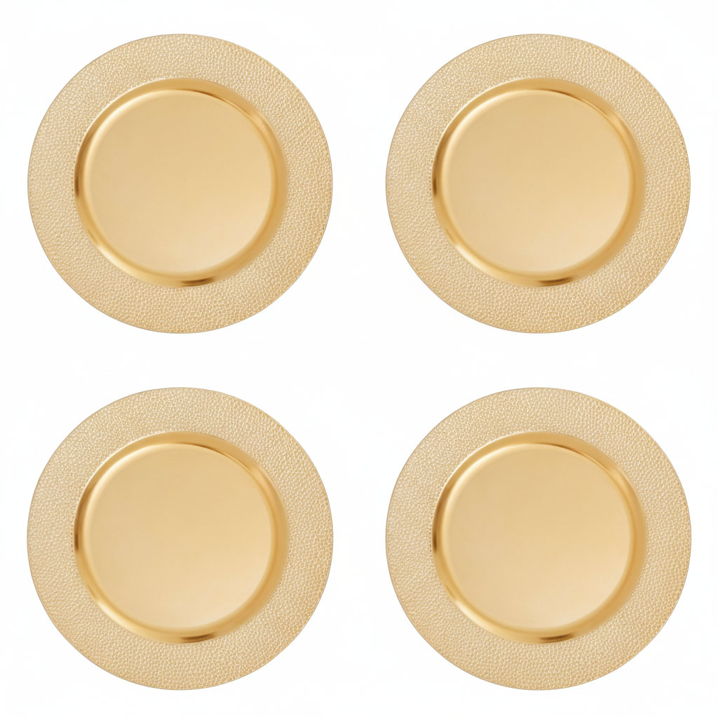 Set of four gold pebble-effect charger plates, 33cm