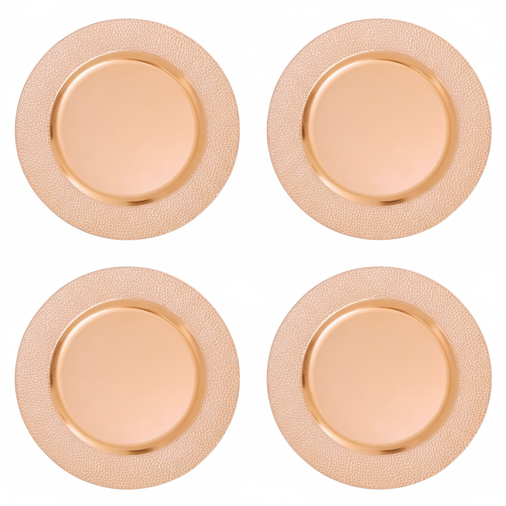 Set of four rose gold pebble-effect charger plates, 33cm
