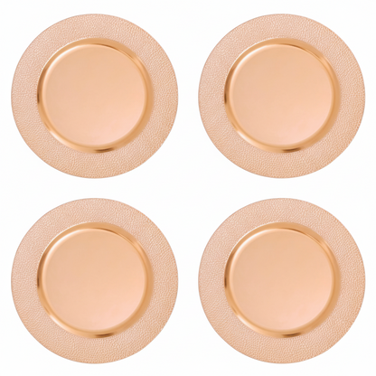 Set of four rose gold pebble-effect charger plates, 33cm