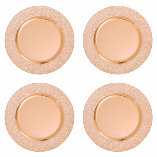Set of four rose gold pebble-effect charger plates, 33cm
