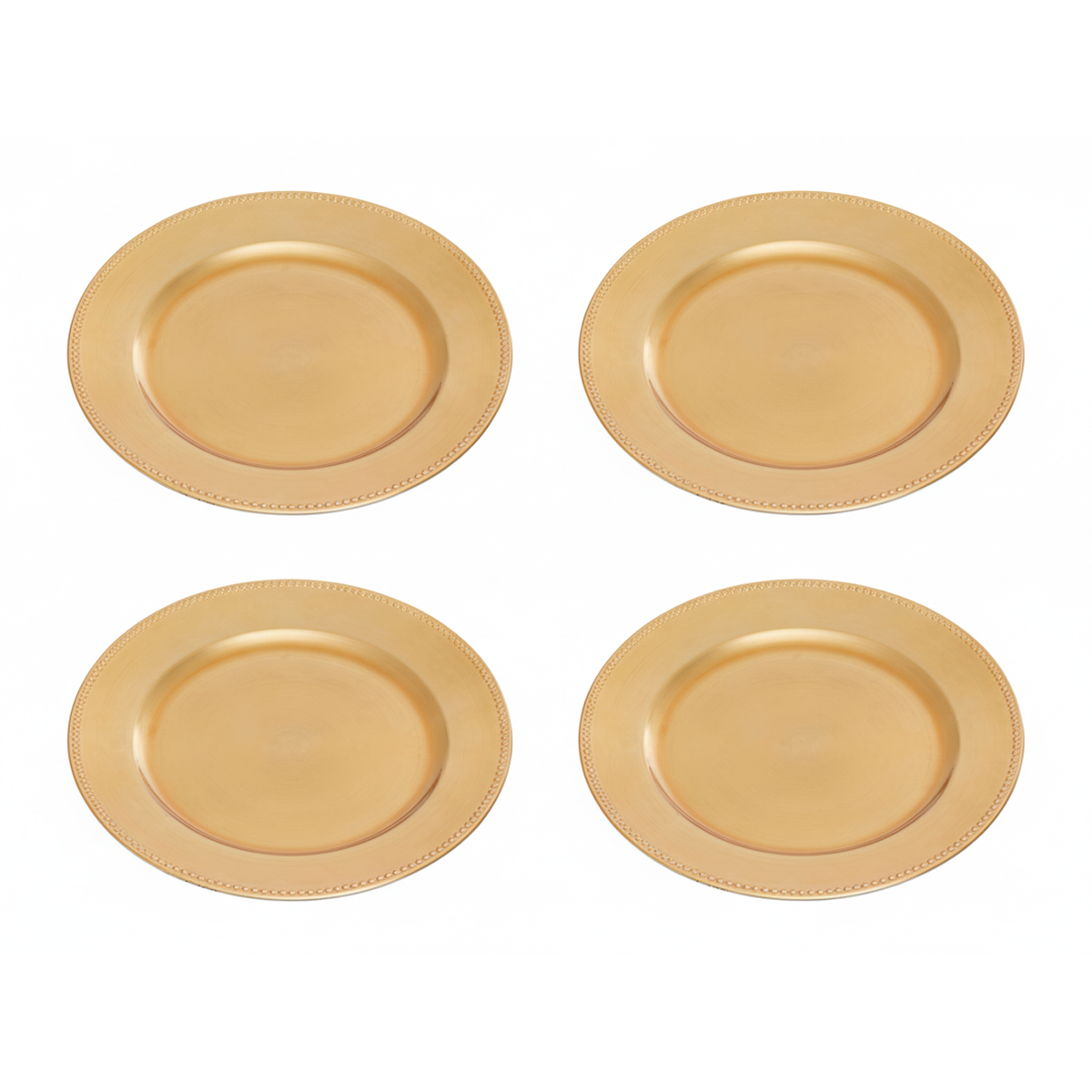 Set of four gold dotted charger plates, 33cm