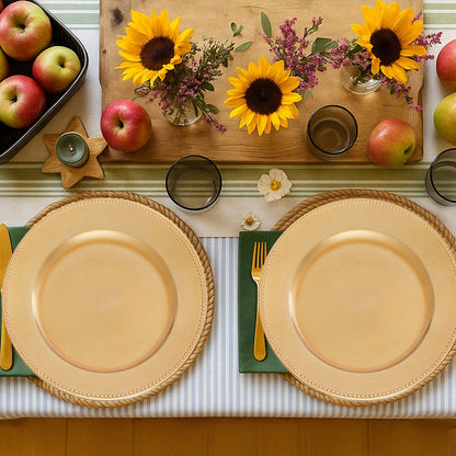 Gold dotted charger plate shown from above