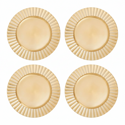 Set of four gold wave rim charger plates, 33cm