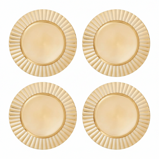Set of four gold wave rim charger plates, 33cm