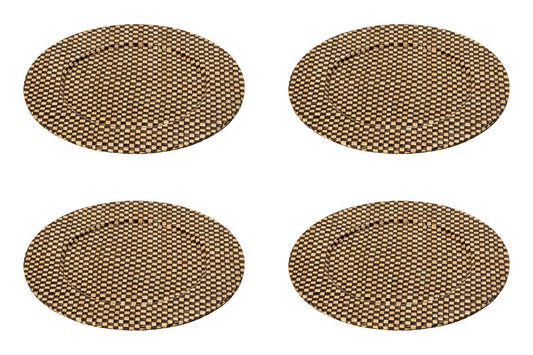 Set of four black and natural woven pandanus charger plates, 33cm