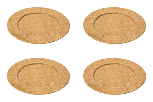 Set of four natural woven pandanus charger plates, 33cm