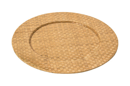 Natural charger plate laid beneath a dinner plate