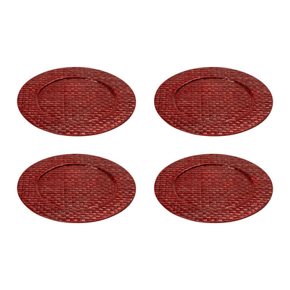 Set of four red woven pandanus charger plates, 33cm