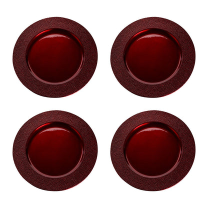 Set of four red pebble-effect charger plates, 33cm