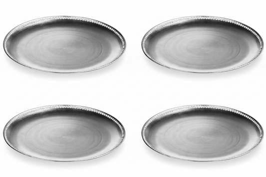 Set of four silver diamante decorative charger plates, 33cm