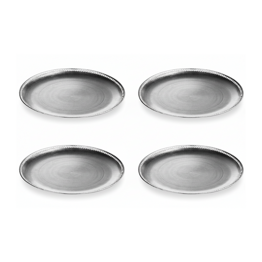 Set of four flat style silver charger plates, 33cm