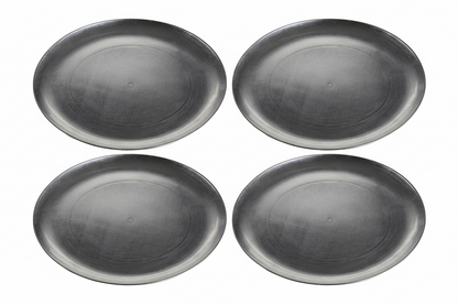 Set of four silver coupe charger plates, 33cm