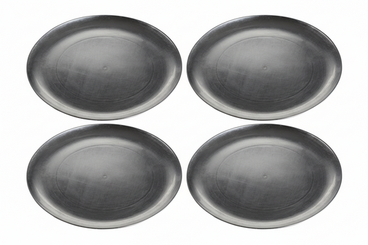 Set of four silver coupe charger plates, 33cm