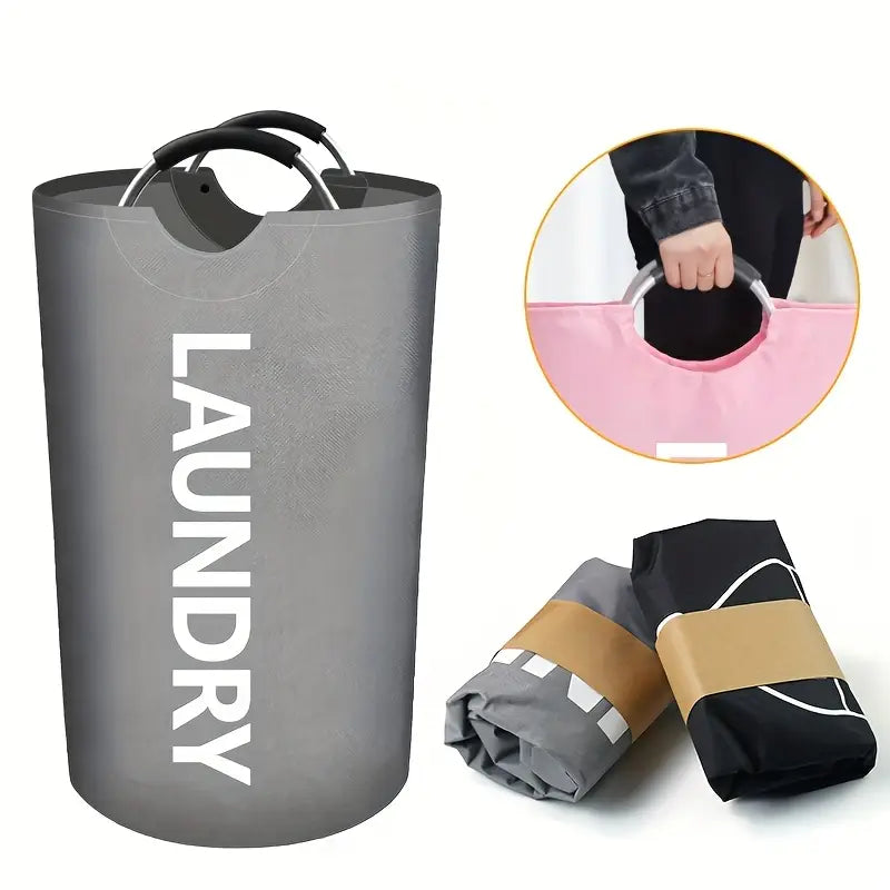 90L Extra Large Heavy-Duty Foldable Round Laundry Basket with Handles