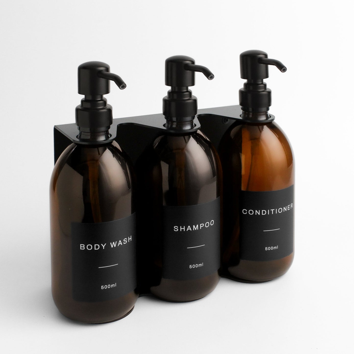 Namie Black Wall Bracket & Amber Glass Dispenser Set