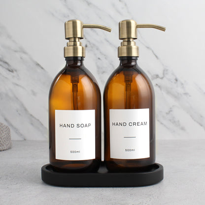 Namie Amber Glass Soap Dispenser Double Set with Black Concrete Tray