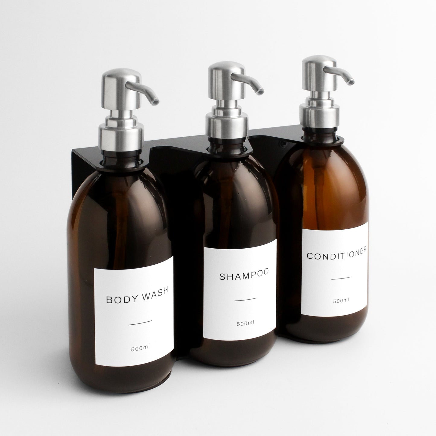 Namie Black Wall Bracket & Amber Glass Dispenser Set