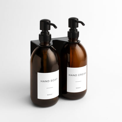 Namie Black Wall Bracket & Amber Glass Dispenser Set