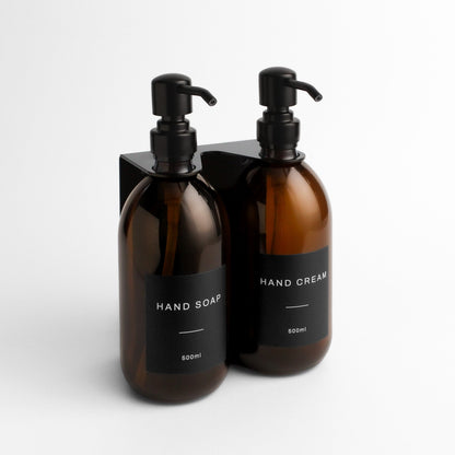Namie Black Wall Bracket & Amber Glass Dispenser Set